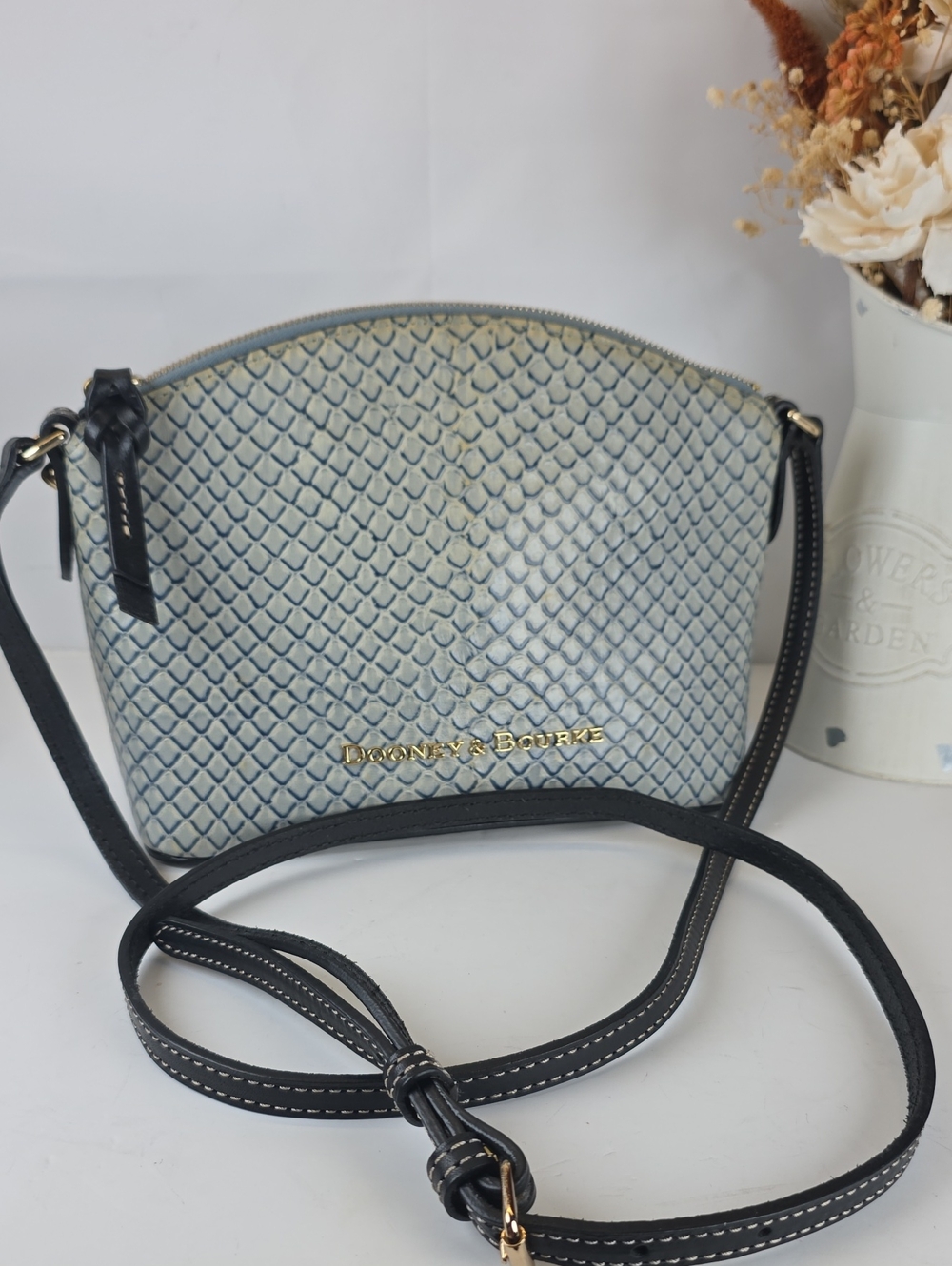 Dooney & Bourke Ruby Blue Snake-Embossed Crossbody Black Trim Shoulder Bag